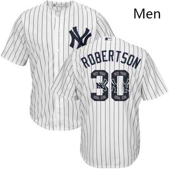 Mens Majestic New York Yankees 30 David Robertson Authentic White Team Logo Fashion MLB Jersey